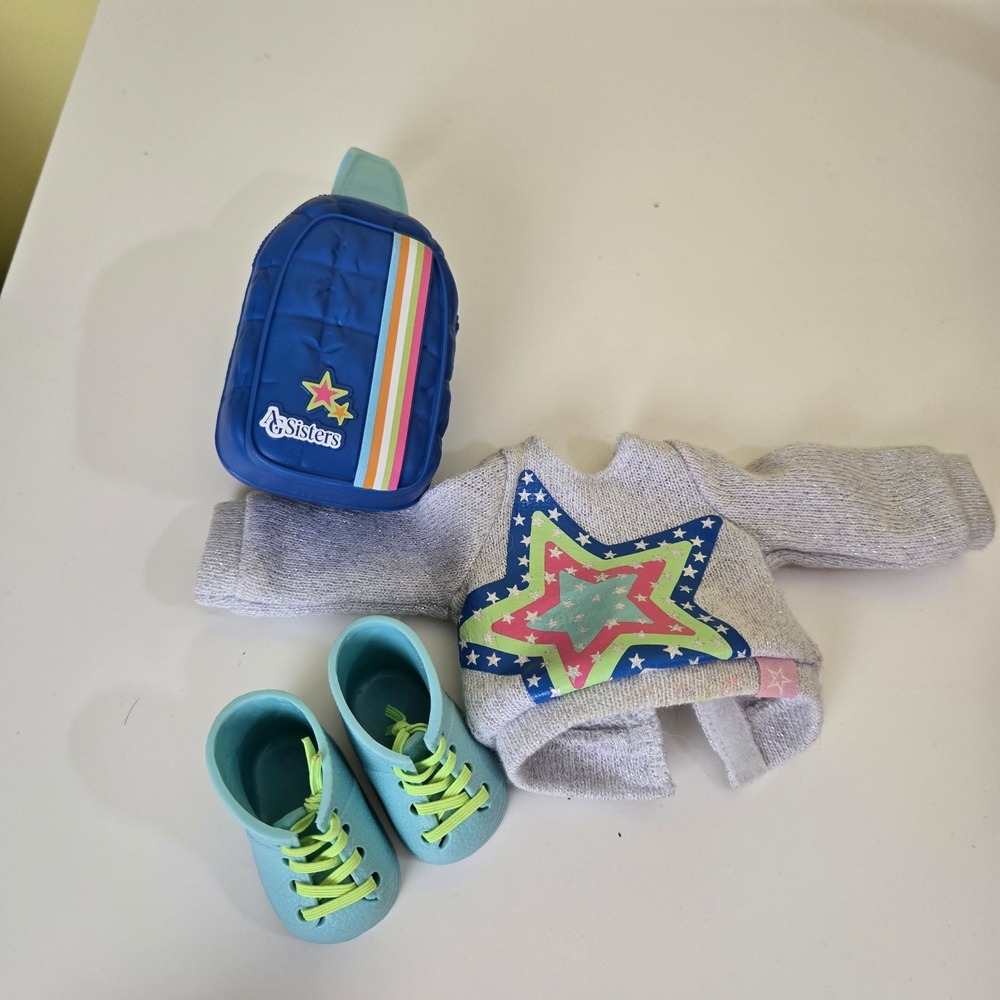 American Girl sisters Josette's Sweater, Backpack, and Shoes.